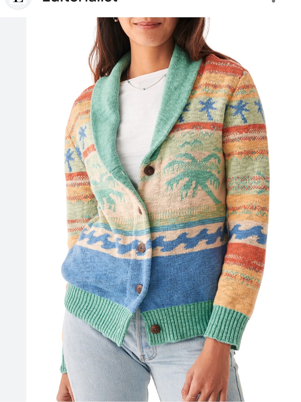 NWT Faherty Palm Isle Organic Cotton Jacquard Cardigan S